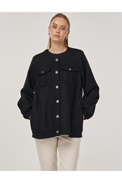 Kayra Felt Jacket with Pocket Detail Black