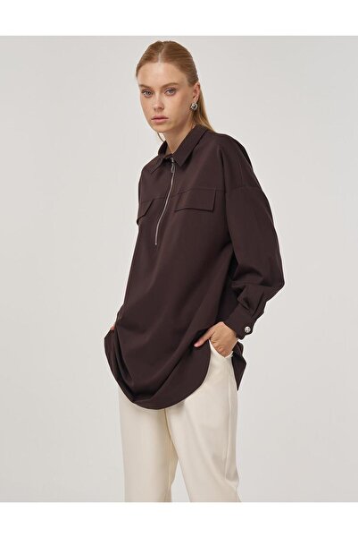 KYR Combed Cotton Tunic with Flap Pocket Dark Brown