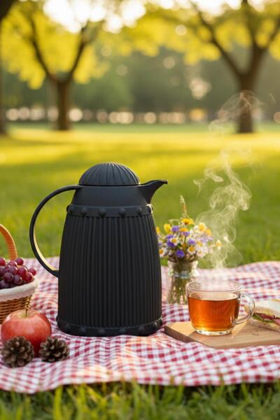 HSDemirci 1 Lt Thermal Insulated Tea and Cold Water Thermos Black (Keeps Hot for 12 Hours & the Interior Is Glass)