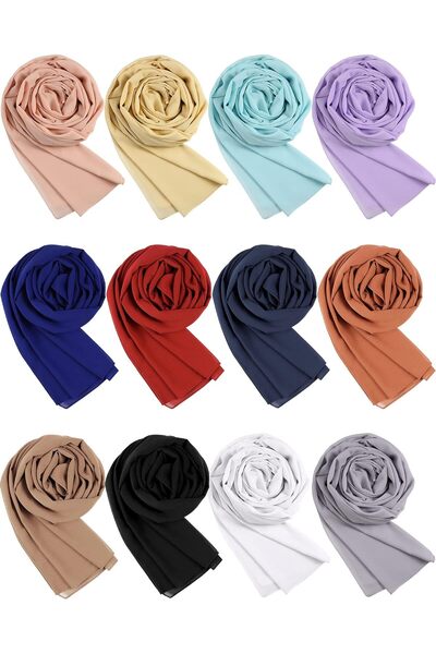Generic Wesiti 12 Pcs Women Chiffon Silk Scarf Shawl Wrap Soft Lightweight Solid Color Chiffon Hijab Scarf L