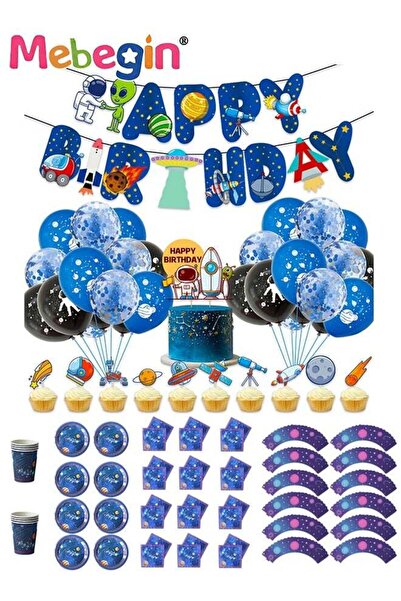 MEBEGIN ديكورات حفلات عيد ميلاد بطابع فضائي، مجموعة ديكورات عيد ميلاد ملونة م...