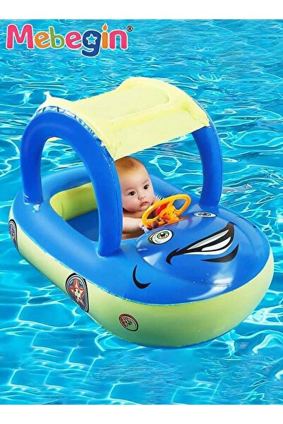 MEBEGIN Baby Pool Float with Sun Canopy, Inflatable Swimming Pool Toy with Lovely Patterns and Steer