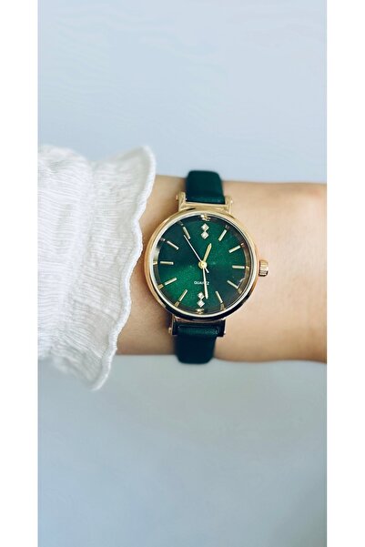 Spectrum Yeşil Retro Minimal Vintage Deri Kordon Kadın Kol Saati