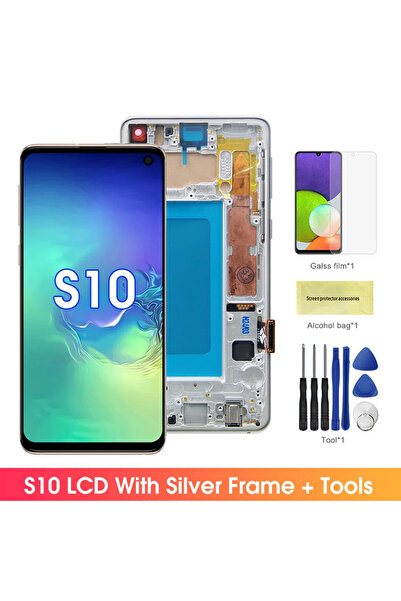 choice2 إطار فضي S10 مع إطار لهاتف Galaxy S10 Plus S10+ G975 G975F شاشة LCD ش...
