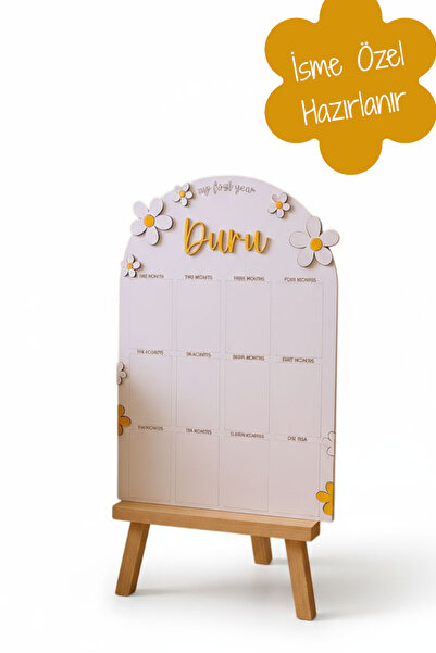 aze kids İsme Özel PAPATYA Temalı Ahşap İlk Yıl Anı Panosu 12 Aylık Bebek Hat...