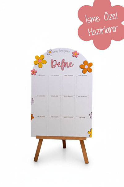 aze kids İsme Özel PAPATYA Temalı Ahşap İlk Yıl Anı Panosu 12 Aylık Bebek Hat...