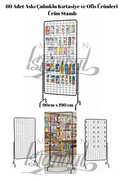 Manken İstanbul 60 Adet Askı Çubuklu Kırtasiye ve Ofis Ürünleri Ürün Standı -...