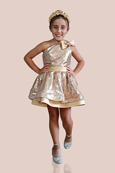 GİST KIZ ÇOCUK ALTIN PULLU ABİYE ELBİSE