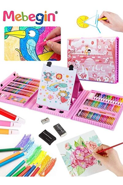 MEBEGIN 228 لوازم فنية، مجموعة رسم مع حامل ثلاثي الطيات مزدوج الجوانب