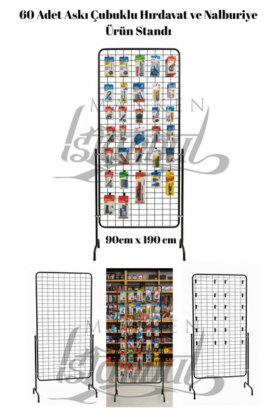 Manken İstanbul 60 Adet Askı Çubuklu Hırdavat ve Nalburiye Ürün Standı - 90 x...
