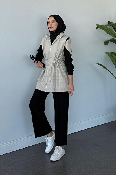 Hazamoda Kapitoneli Üçlü Pamuklu Takım Bej