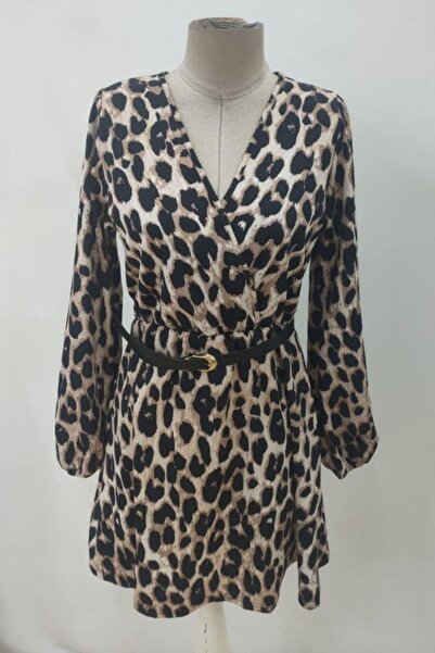 Mossta Double Breasted Collar Leopard Print Mini Dress - Leopard