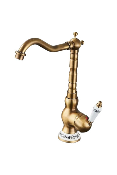 BisDesign ® Bathroom and Kitchen Faucet, Antique Bronze Finish, Decorative Ceramic Rings, Size 31 cm