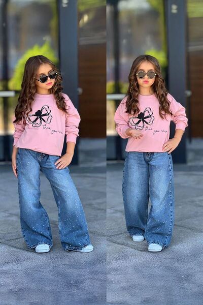 Minigimin Cicileri Set pentru fetiță cu pantaloni din denim cu strasuri și de...