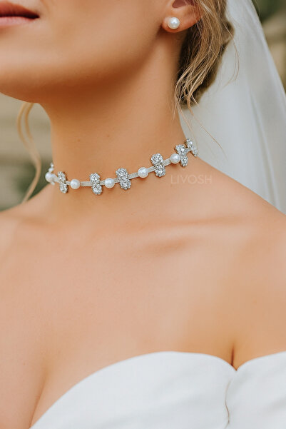 LIVOSH قلادة خانقة مرصعة باللؤلؤ والأحجار الكريمة، قلادة للعروس، قلادة للمناس...