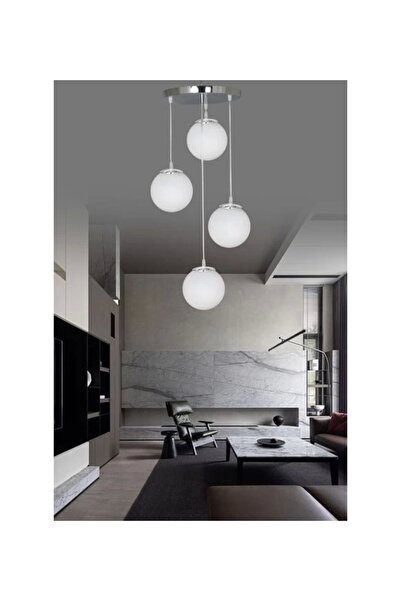 NZL Lighting Sarkıt Tepsi Gümüş 4'lü Beyaz Camlı Avize ve Sarkıt Avize