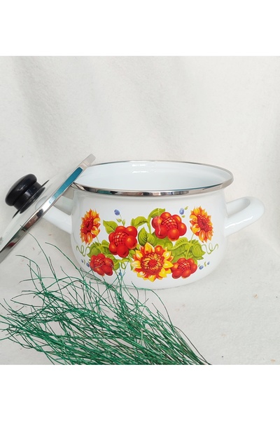 EBRULİEMAYE Sunflower Enamel Pot 4 Liters 20 cm Diameter Milk Yogurt Soup Pot