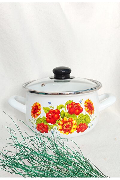 EBRULİEMAYE Sunflower Enamel Pot 4 Liters 20 cm Diameter Milk Yogurt Soup Pot