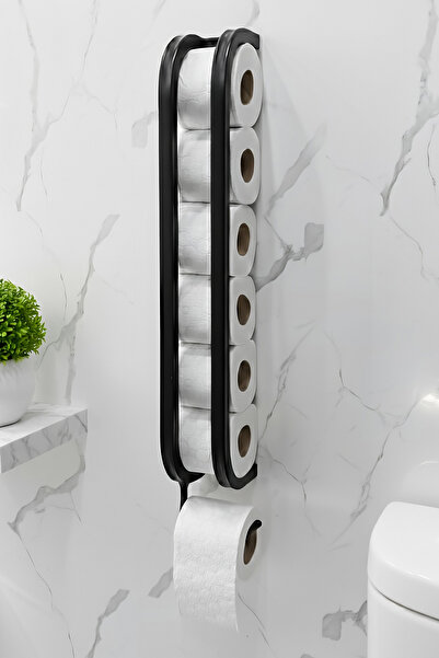 Işıl Concept Modern Tuvalet Kağıtlığı, Mat Siyah WC Kağıtlık, Yapışkanlı ve Vidalı Metal Tuvalet Kağıdı Askısı