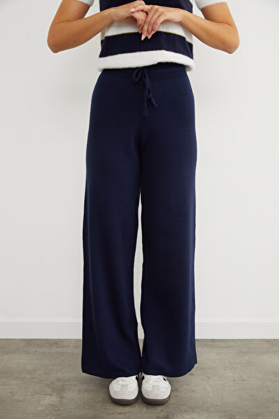 Fulla Moda Beli Lastikli Palazzo Triko Pantolon