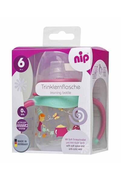 Nip Wide-Neck Training Feeding Bottle, Soft Spout, PP, With Handle, For Girls, Elves Pink, 150 ML, 6