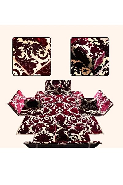 smart home طقم جلوس أرضي عربي فاخر، 9 قطع (4 مقاعد + 4 مساند للذراعين + قاعدة...