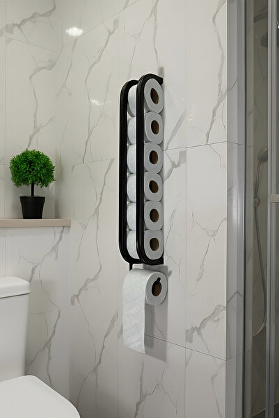 Işıl Concept Modern Tuvalet Kağıtlığı, Mat Siyah WC Kağıtlık, Yapışkanlı ve Vidalı Metal Tuvalet Kağıdı Askısı