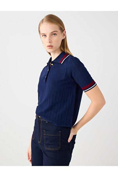 Jimmy Key Синя сорочка з вузьким коміром, трикотажна блузка