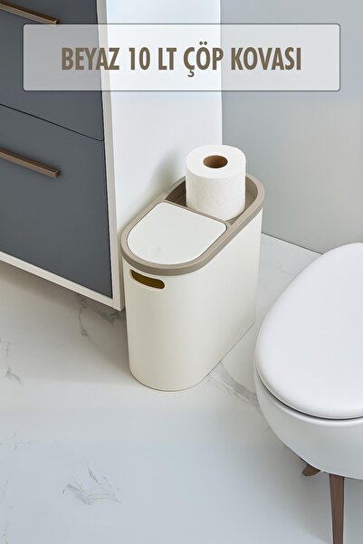 HSDemirci White Lid Wc Paper Trash Can & Office Trash Can 10 Lt