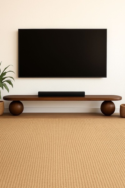 Creawood Modern TV Sehpası Masif Kayın El Yapımı Yuvarlak Ayaklı TV Ünitesi