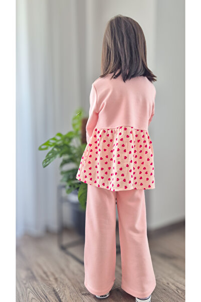 My Baby's World Kalınlı Garni Girls' Pink Tunic Tracksuit Set 100% Cotton (2-8 Years Old)