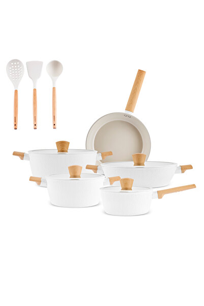 Karaca x Refika Swiss Crystal Purelıne İndüksiyon Tabanlı Servis Gereçli 12 Parça Tencere Seti Almond Cream