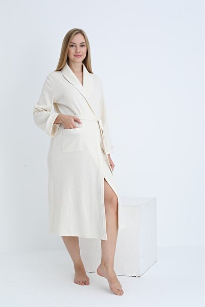 Miss Dünya Lissa Maternity and Maternity Collar Stripe Detailed Belted Dressing Gown
