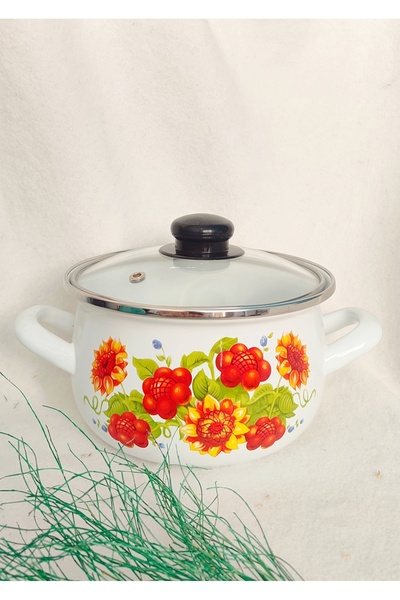 EBRULİEMAYE Sunflower Enamel Pot 4 Liters 20 cm Diameter Milk Yogurt Soup Pot
