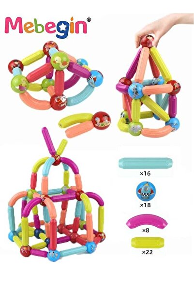 MEBEGIN 64 Piece Magnetic Ball and Rods Set