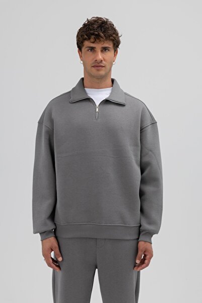 VAMOSCLO oversized Φούτερ με φερμουάρ ψηλός λαιμός καπνιστό