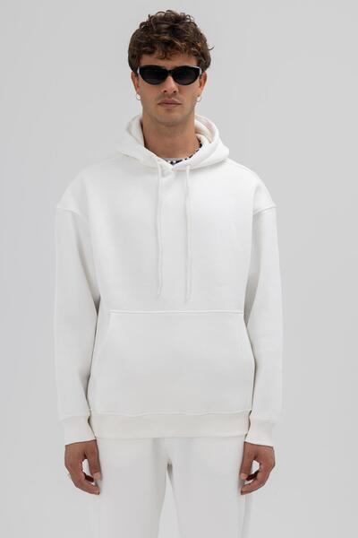 VAMOSCLO Basic Oversize Hooded Sweatshirt Ecru