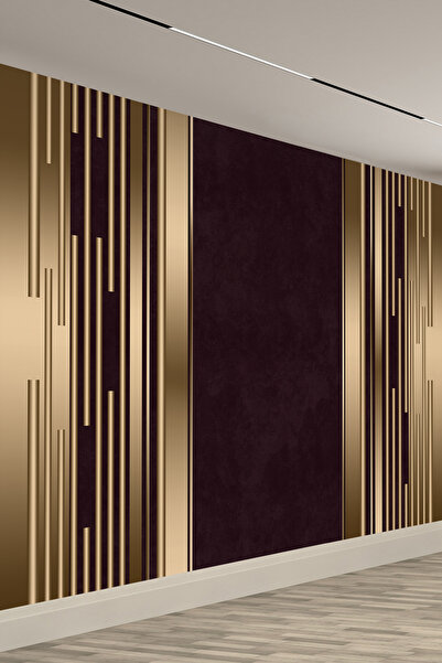 dreamwall Bordo Altın Çizgili Tek Parça Tekstil Duvar Kağıdı