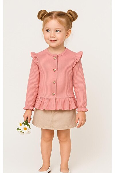 Overdo Ruffled Corduroy Girls' Long Sleeve Cardigan