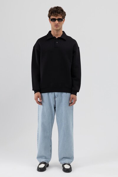 VAMOSCLO Basic Polo Neck Sweatshirt Black