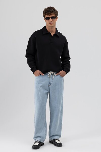 VAMOSCLO Basic Polo Neck Sweatshirt Black