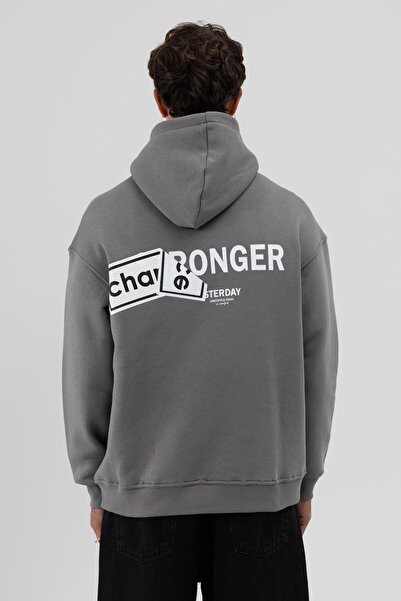 VAMOSCLO Оверсайз-светр з принтом на спині, димчасто-сірий