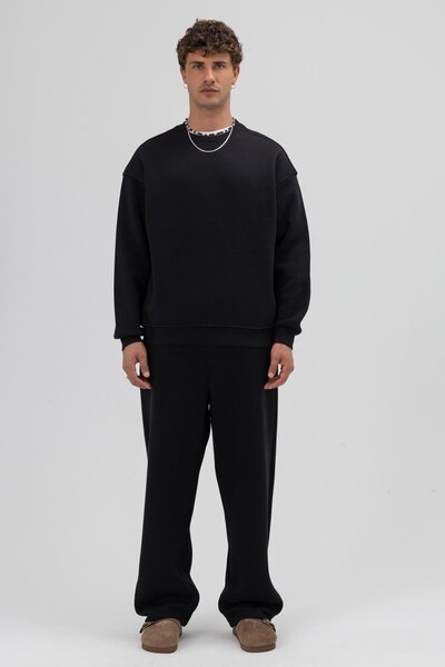 VAMOSCLO Φούτερ Basic Crew Neck oversized Μαύρο