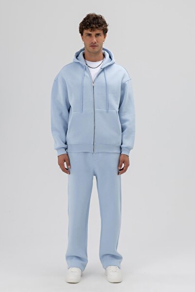 VAMOSCLO Βασικό φούτερ με φερμουάρ oversized με κουκούλα Baby Blue