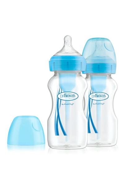 dr browns Set 2 biberoane Dr. Brown's WB92602, Anti-Colic, Options Plus, 0-3 luni, 270 ml, Gât larg, Albastru