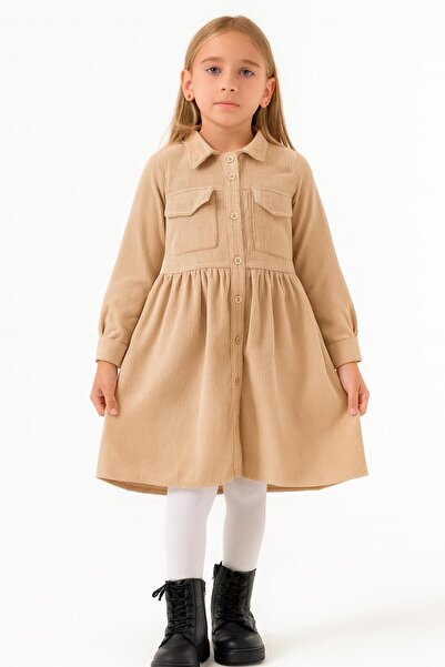 RAPAPA Girl's Long Sleeve Buttoned Dress - Pink 1549 Vi̇zon
