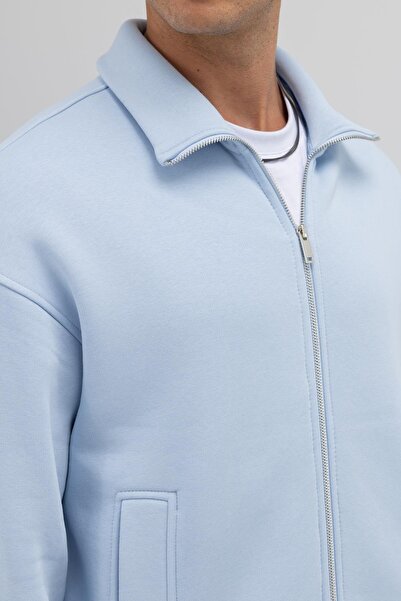 VAMOSCLO Oversize Önü Fermuarlı Dik Yaka Sweatshirt Bebe Mavi