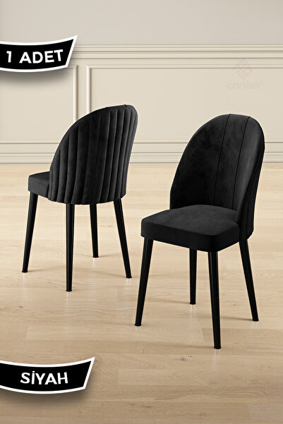Canisa Mara Serisi 1 Adet Siyah Babyface Kumaş Siyah Metal Ayak Mutfak Sandalyesi