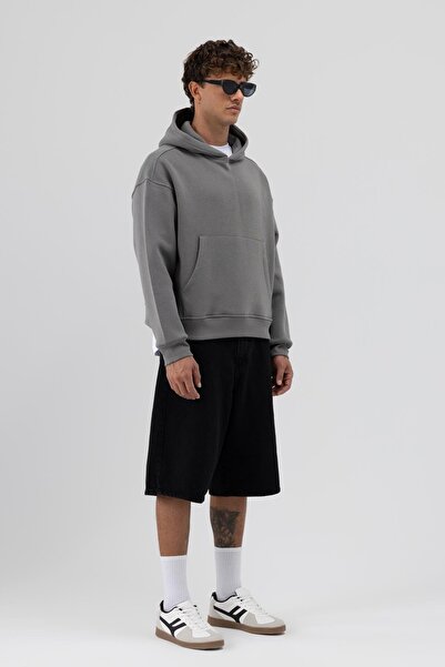 VAMOSCLO Basic με κουκούλα Boxy Fit Φούτερ Καπνιστό