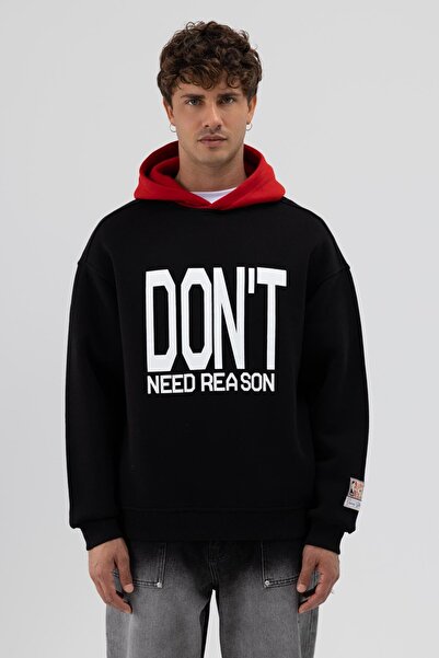 VAMOSCLO سويت شيرت كبير الحجم مطبوع بلونين باللون الأسود